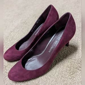 Stuart Weitzman Burgundy Wine Womens Suede High Heel Round Toe Pumps 6.5 Classic